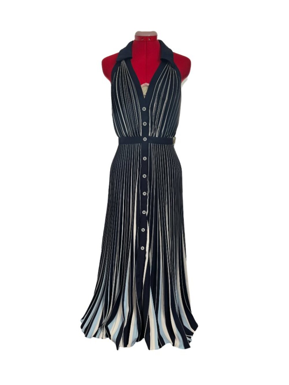 Anthropologie Blue and White Striped V-neck Striped Sailor Style Dress Large